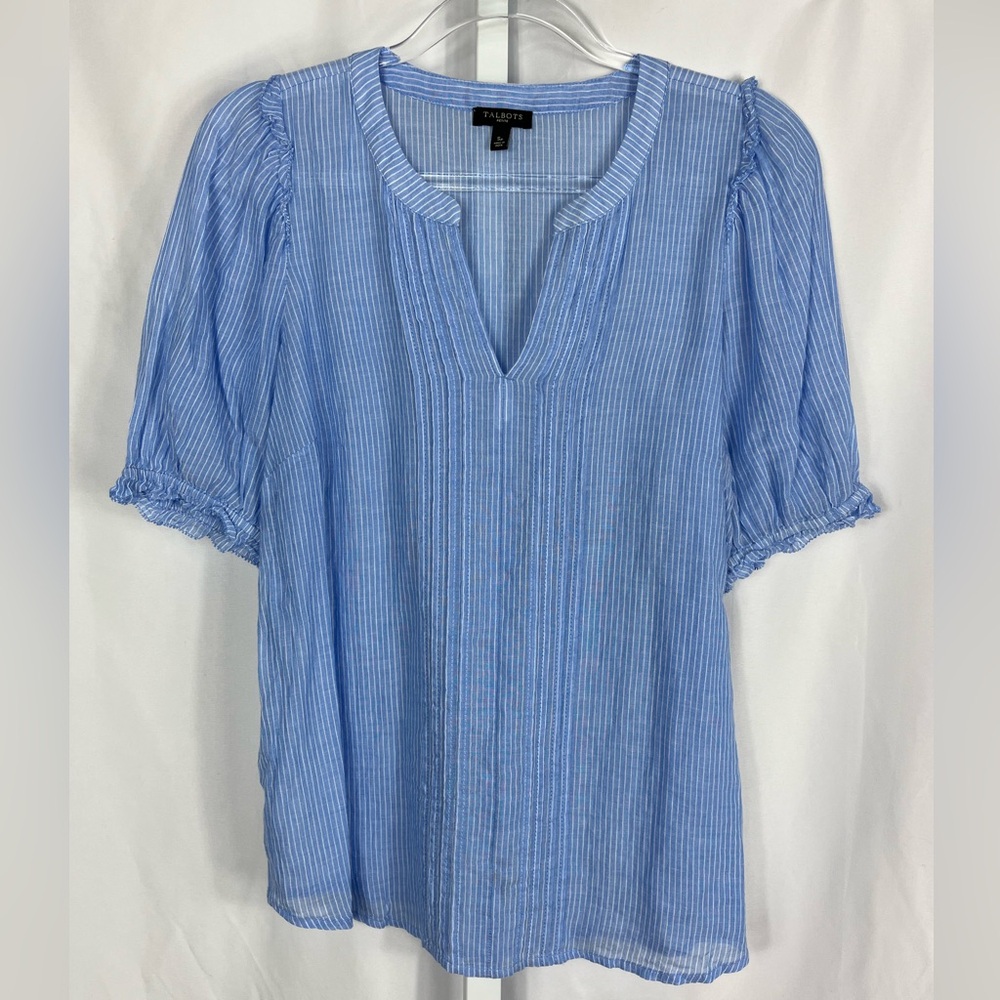 Talbots Lightweight Blue and White Striped Top Small Petite